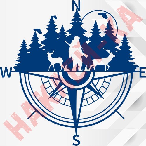 Вінілова наклейка на автомобіль - Компас, гори, мисливець (Роза вітрів)