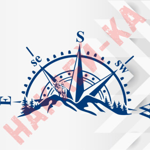 Вінилова наклейка на автомобіль - Компас, гори (Роза вітрів) v6
