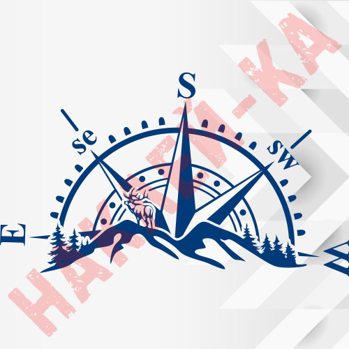 Виниловая наклейка на автомобиль - Компас, горы (Роза ветров) v6