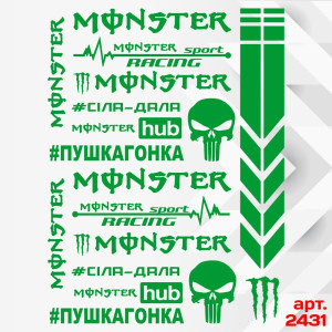 Набір наклейок для мотоцикла, мопеда, скутера у стилі Monster, 40*30 см