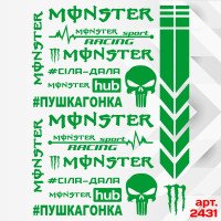 Набір наклейок для мотоцикла, мопеда, скутера у стилі Monster, 40*30 см
