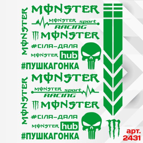 Набір наклейок для мотоцикла, мопеда, скутера у стилі Monster, 40*30 см