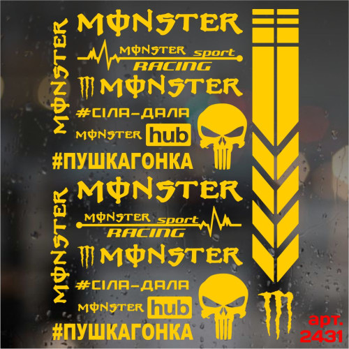 Набір наклейок для мотоцикла, мопеда, скутера у стилі Monster, 40*30 см