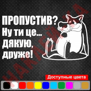Вінілова наклейка на автомобіль - Пропустив? Ну ти це... Дякую, друже!