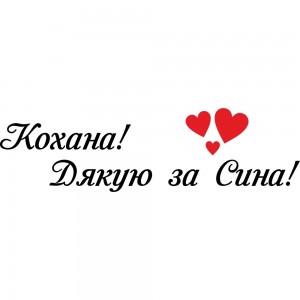 Вінілова наклейка на виписку з пологового будинку - Кохана! Дякую за Сина!