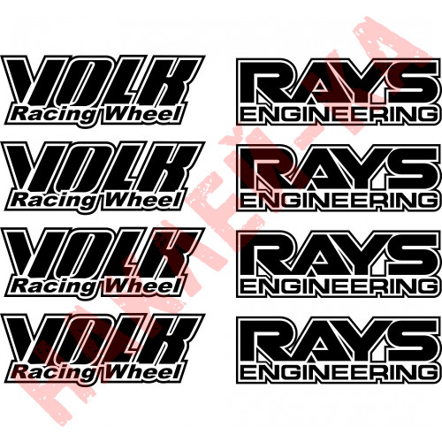 Набор виниловых наклеек на автомобильные диски - Volk racing wheel & rays engineering 4+4, 8 шт. v2
