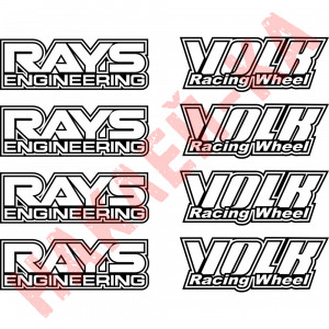 Набір вінілових наклейок на автомобільні диски - Volk racing wheel & rays engineering 4+4, 8 шт. v3