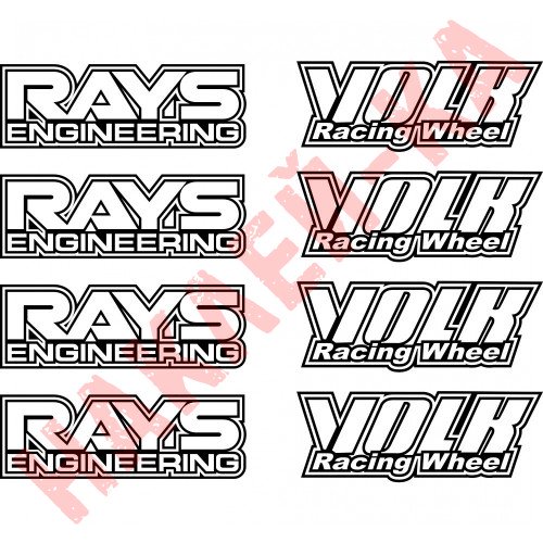 Набір вінілових наклейок на автомобільні диски - Volk racing wheel & rays engineering 4+4, 8 шт. v3