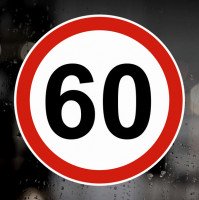 Наклейка Знак на авто - 60, обмеження максимальної швидкості, розмір: 16 см