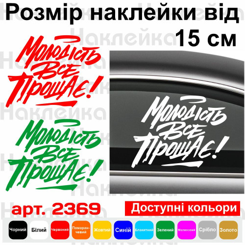 Вінілова наклейка на авто - Молодість все прощає!