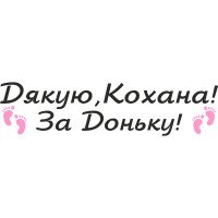Виниловая наклейка на выписку из роддома - Дякую, Кохана!  За Доньку!