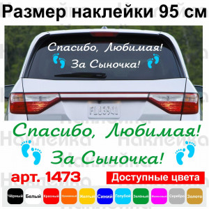 Вінілова наклейка на виписку з пологового будинку - Дякую, Кохана! За Синочка!