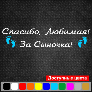 Вінілова наклейка на виписку з пологового будинку - Дякую, Кохана! За Синочка!