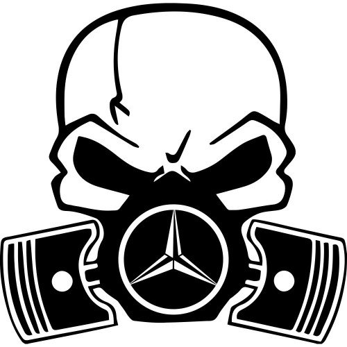 Вінілова наклейка на автомобіль - Череп з поршнями Mercedes-Benz