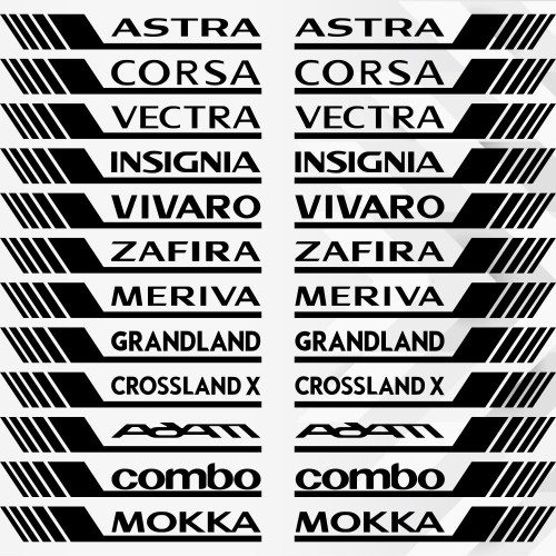 Набор наклеек на борт авто - OPEL Astra, Corsa, Vectra, Insignia, Vivaro, Zafira, Meriva, Grandland, Crossland, Combo, Movano, Adam, Mokka, Frontera v3